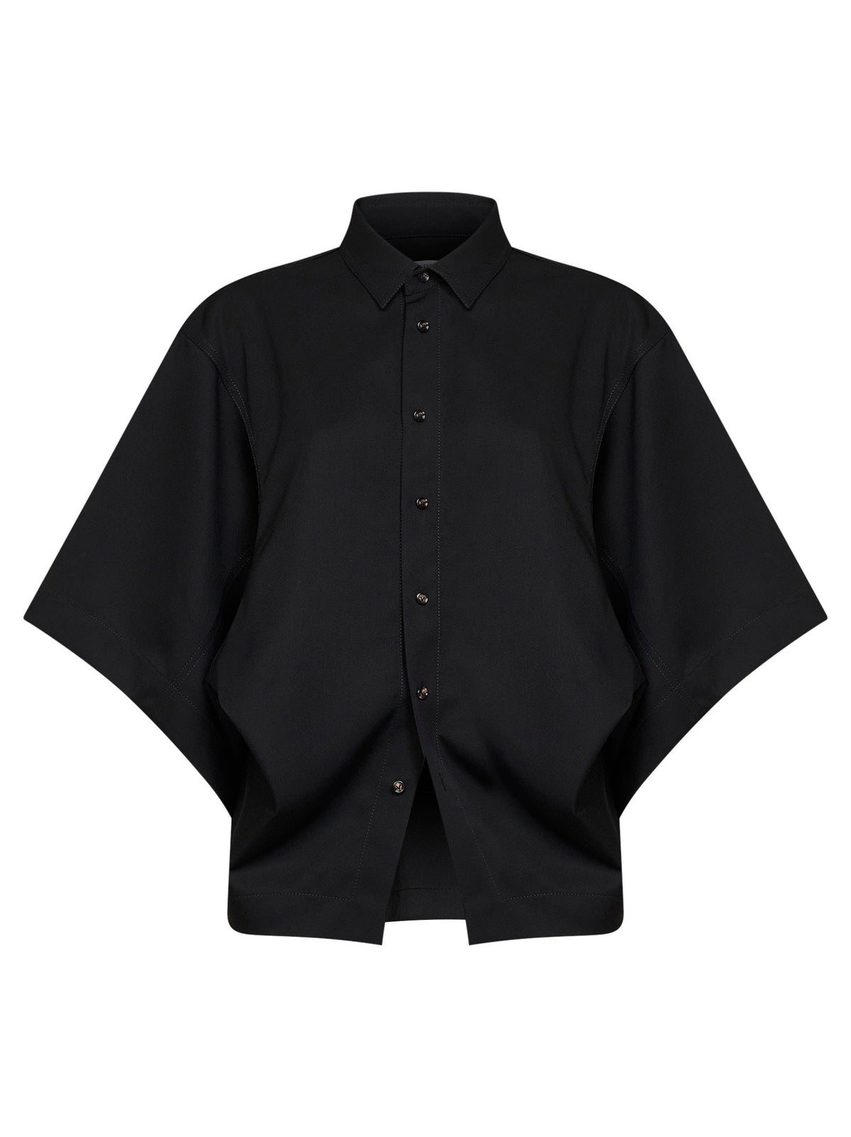 Bottega Veneta Women Black Lightweight Wool Twill Draped Shirt BOTTEGA VENETA