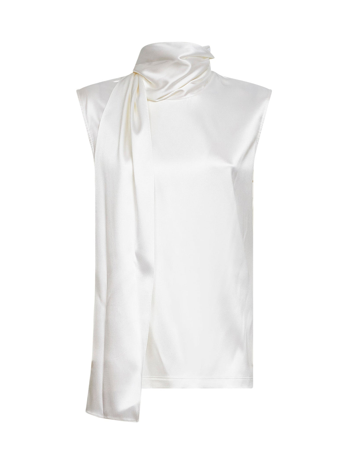 Bottega Veneta Women White Stretch Silk Satin Top With Integrated Scarf Detail BOTTEGA VENETA