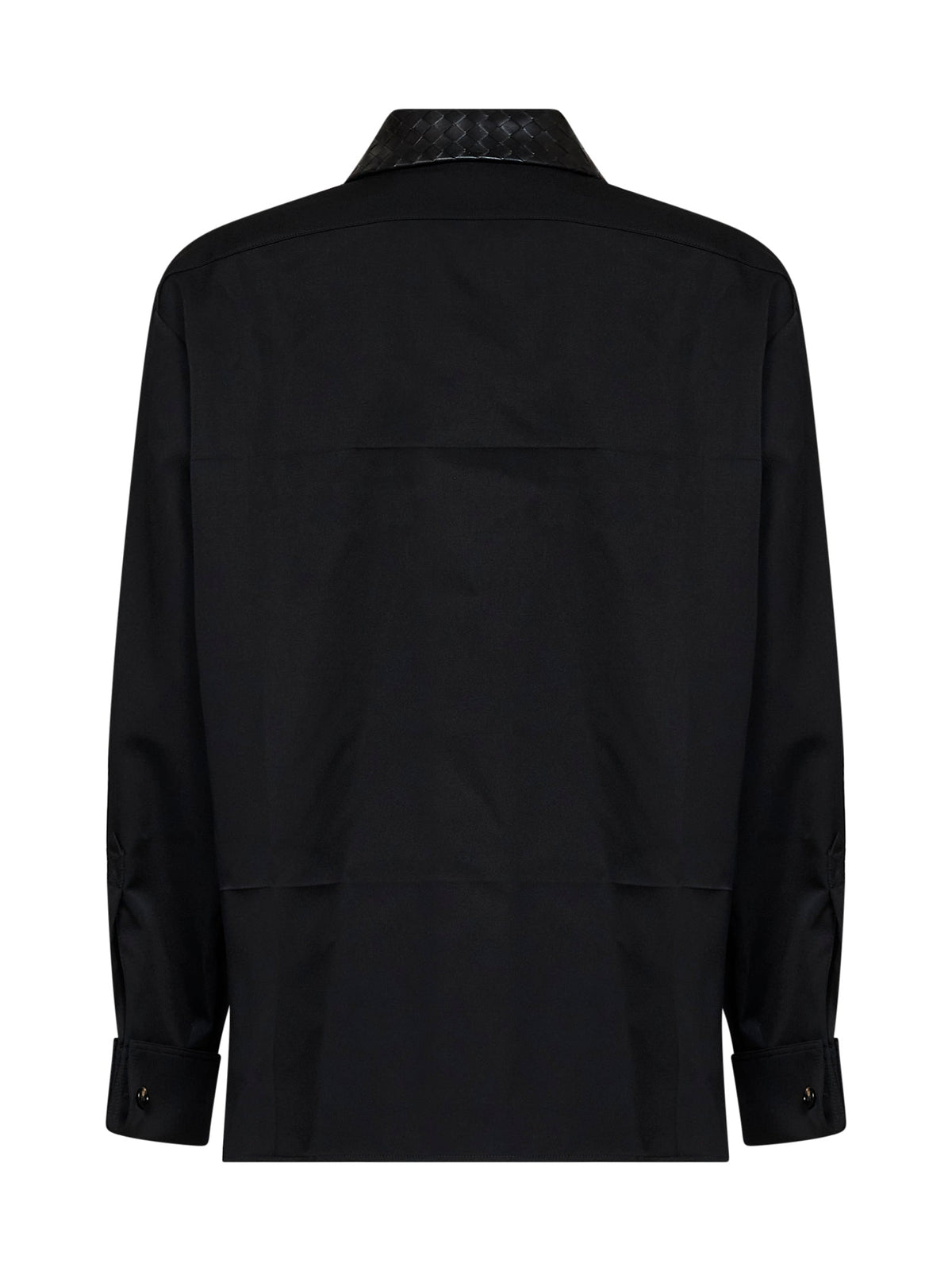 Bottega Veneta Women Black Wool Shirt With Intrecciato Leather Collar BOTTEGA VENETA