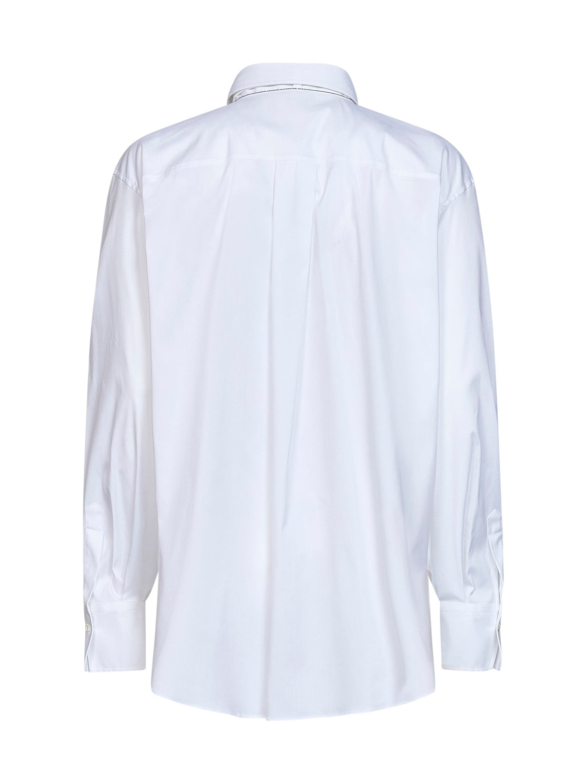 Brunello Cucinelli Women White Stretch Poplin Shirt With Tie And Monili BRUNELLO CUCINELLI