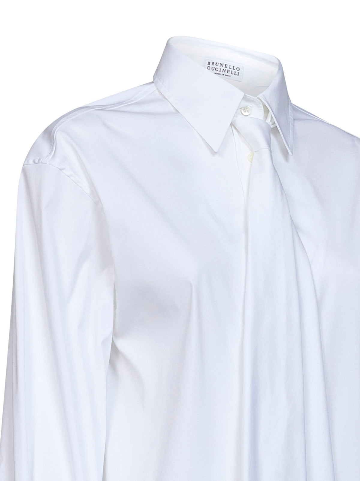 Brunello Cucinelli Women White Stretch Poplin Shirt With Tie And Monili BRUNELLO CUCINELLI