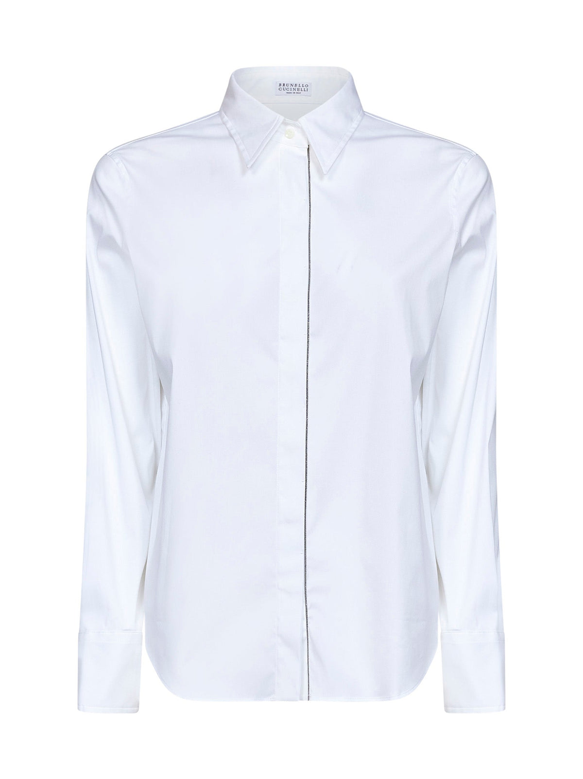 Brunello Cucinelli Women White Stretch Poplin Shirt With Monili Embroidery BRUNELLO CUCINELLI
