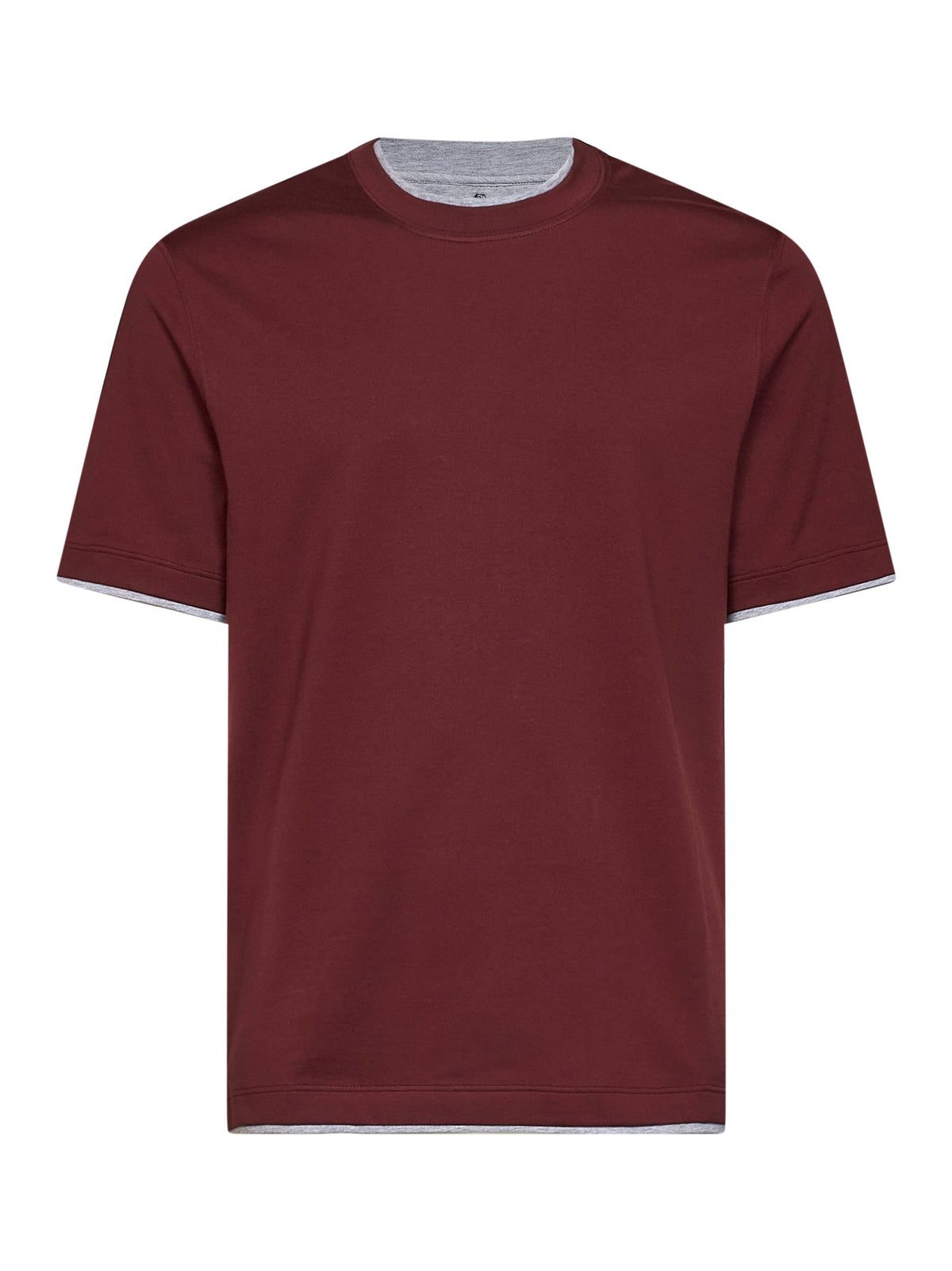 Brunello Cucinelli Men Lava Red Cotton Faux Layering T-Shirt BRUNELLO CUCINELLI