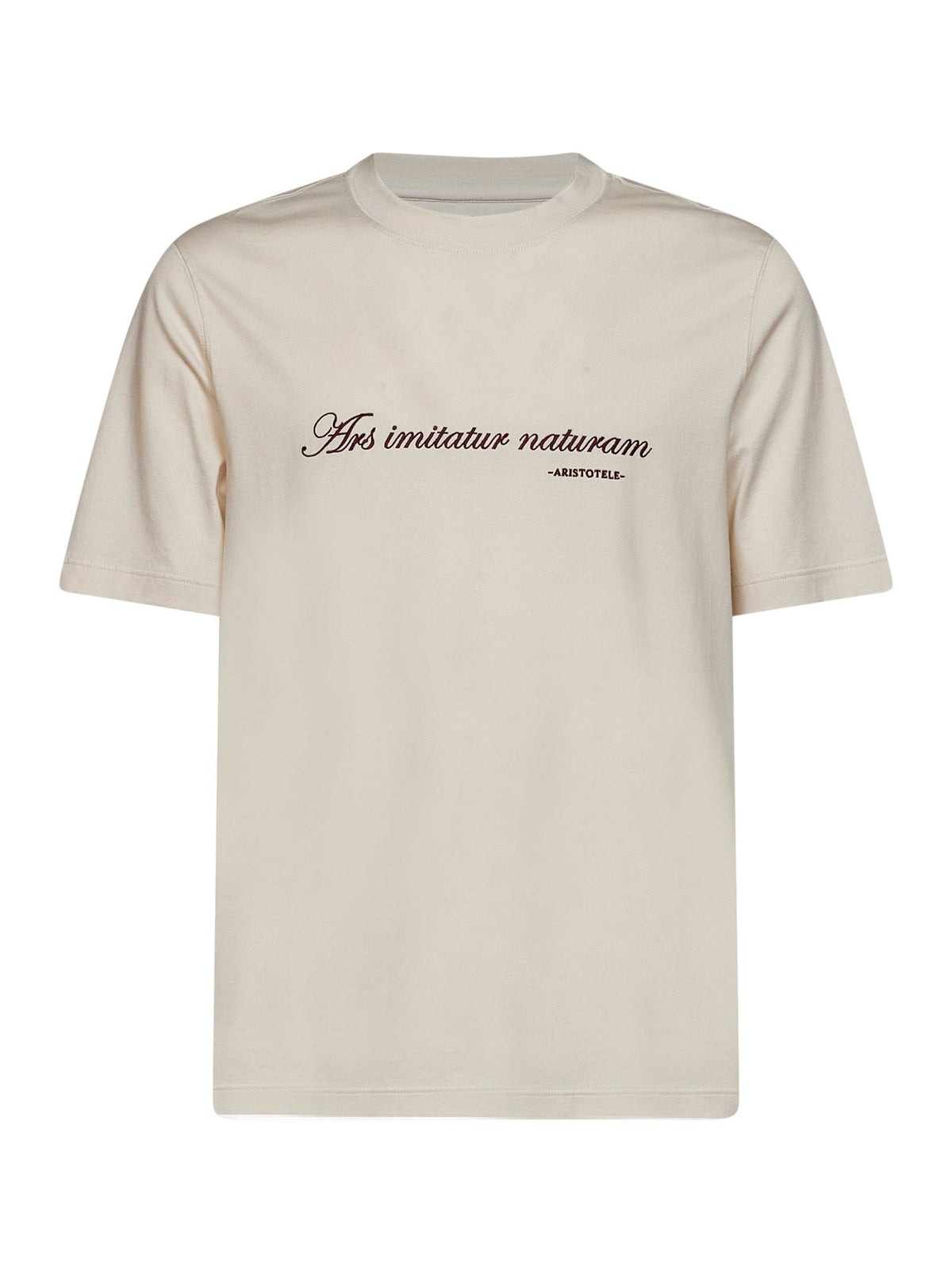 Brunello Cucinelli Men Ivory Cotton Jersey Embroidered And Printed T-Shirt BRUNELLO CUCINELLI