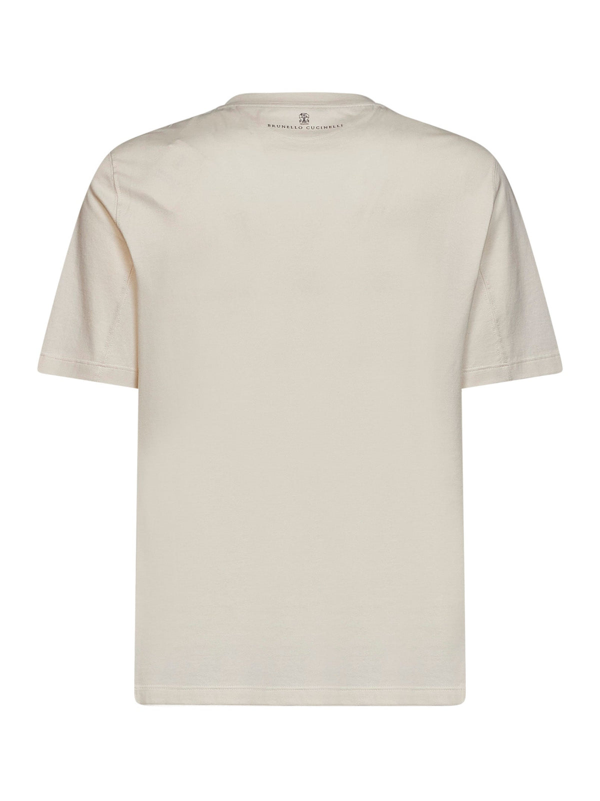 Brunello Cucinelli Men Ivory Cotton Jersey Embroidered And Printed T-Shirt BRUNELLO CUCINELLI