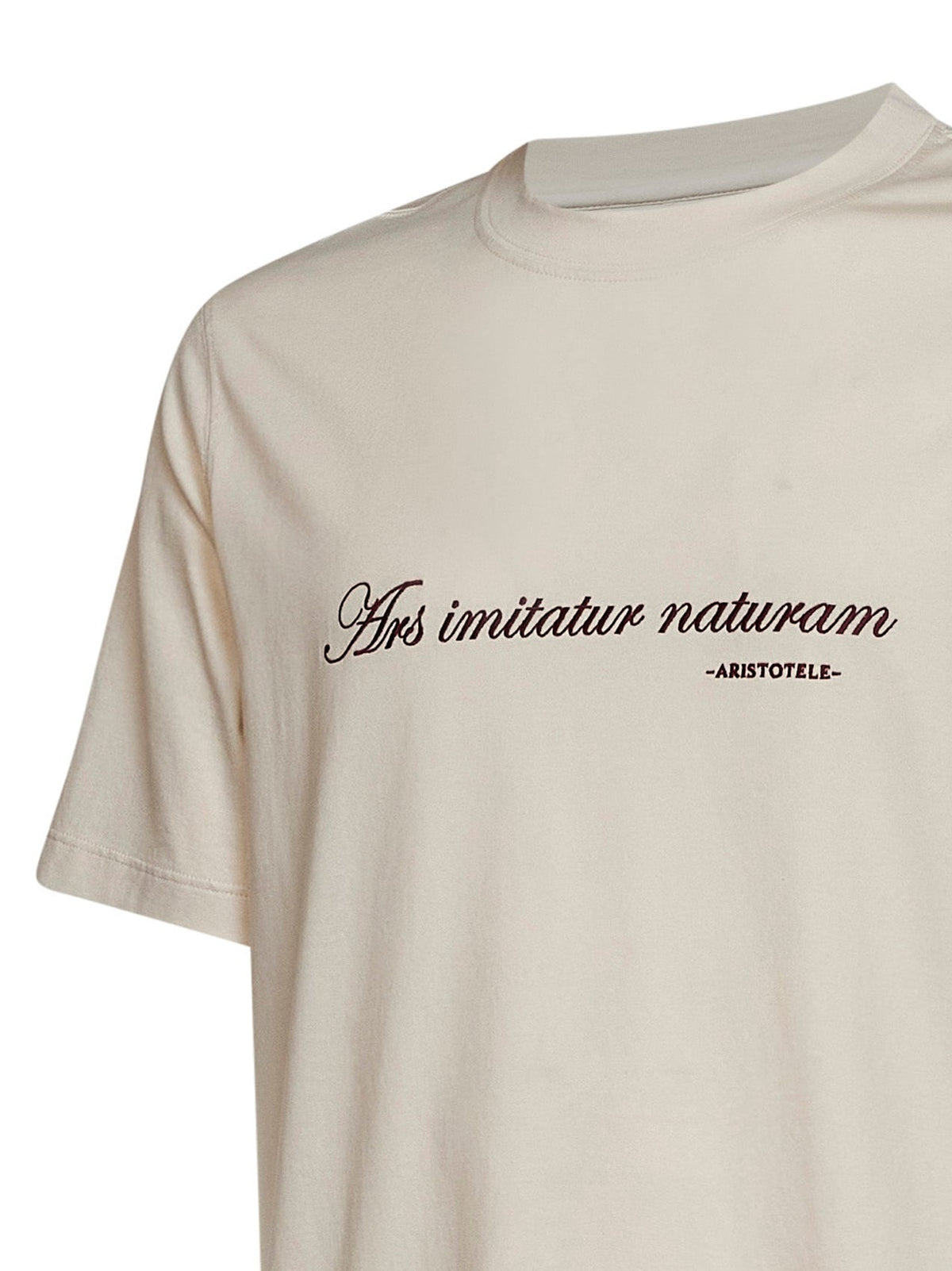 Brunello Cucinelli Men Ivory Cotton Jersey Embroidered And Printed T-Shirt BRUNELLO CUCINELLI