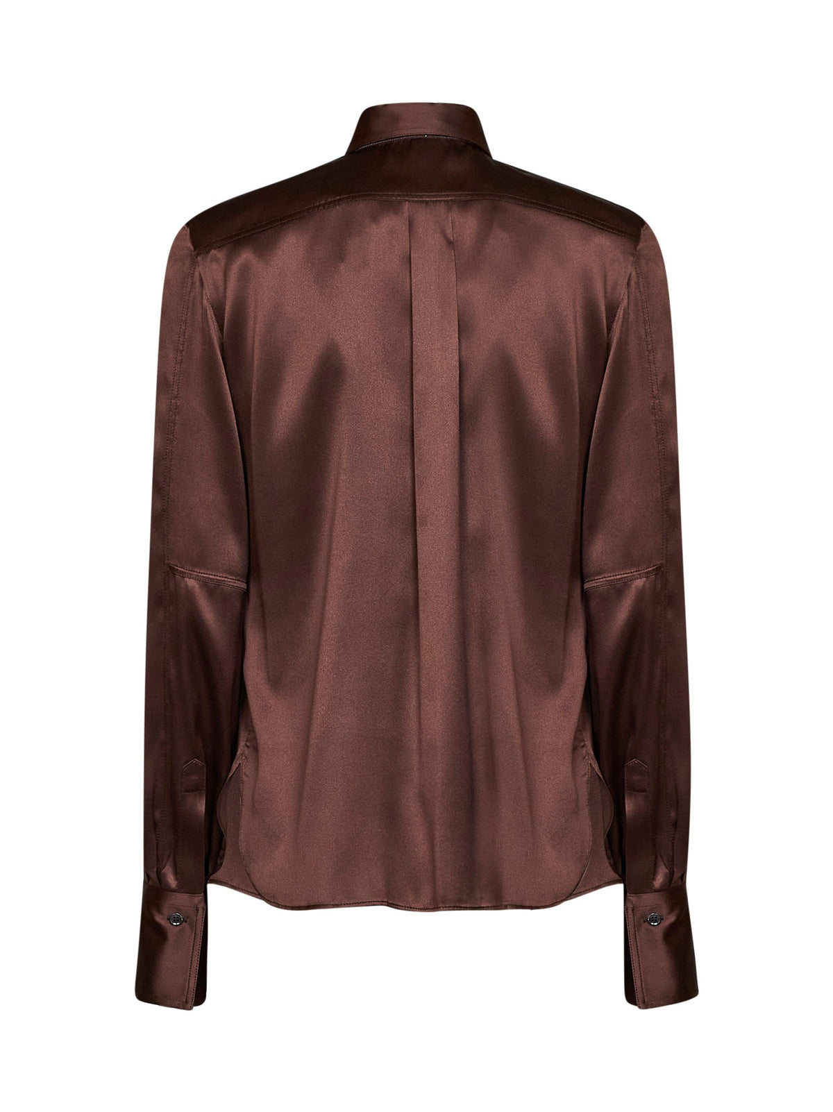 Brunello Cucinelli Women Brown Stretch Silk Satin Shirt With Monili BRUNELLO CUCINELLI