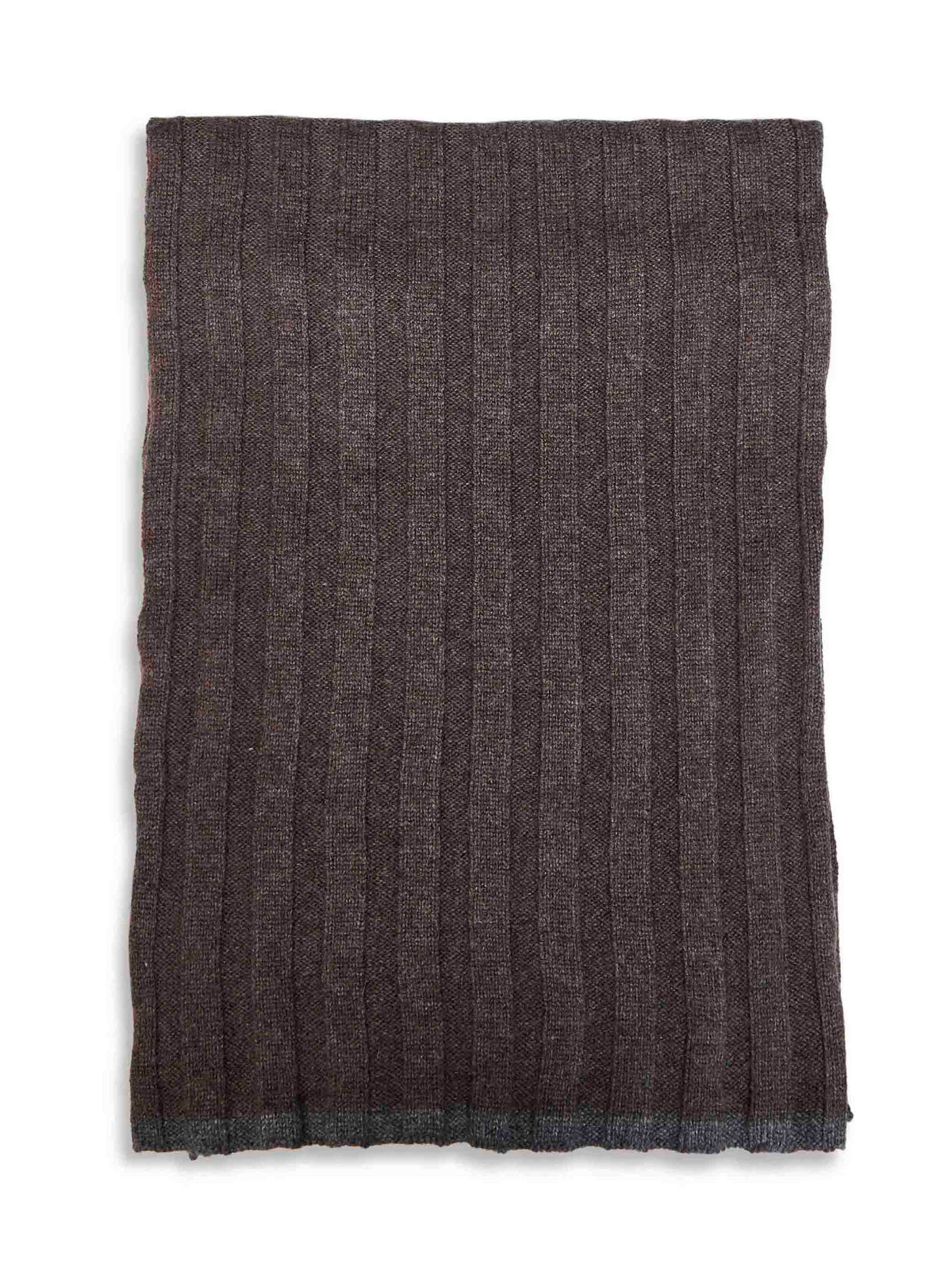 Brunello Cucinelli Men Dark Brown Ribbed Cashmere Knit Scarf BRUNELLO CUCINELLI