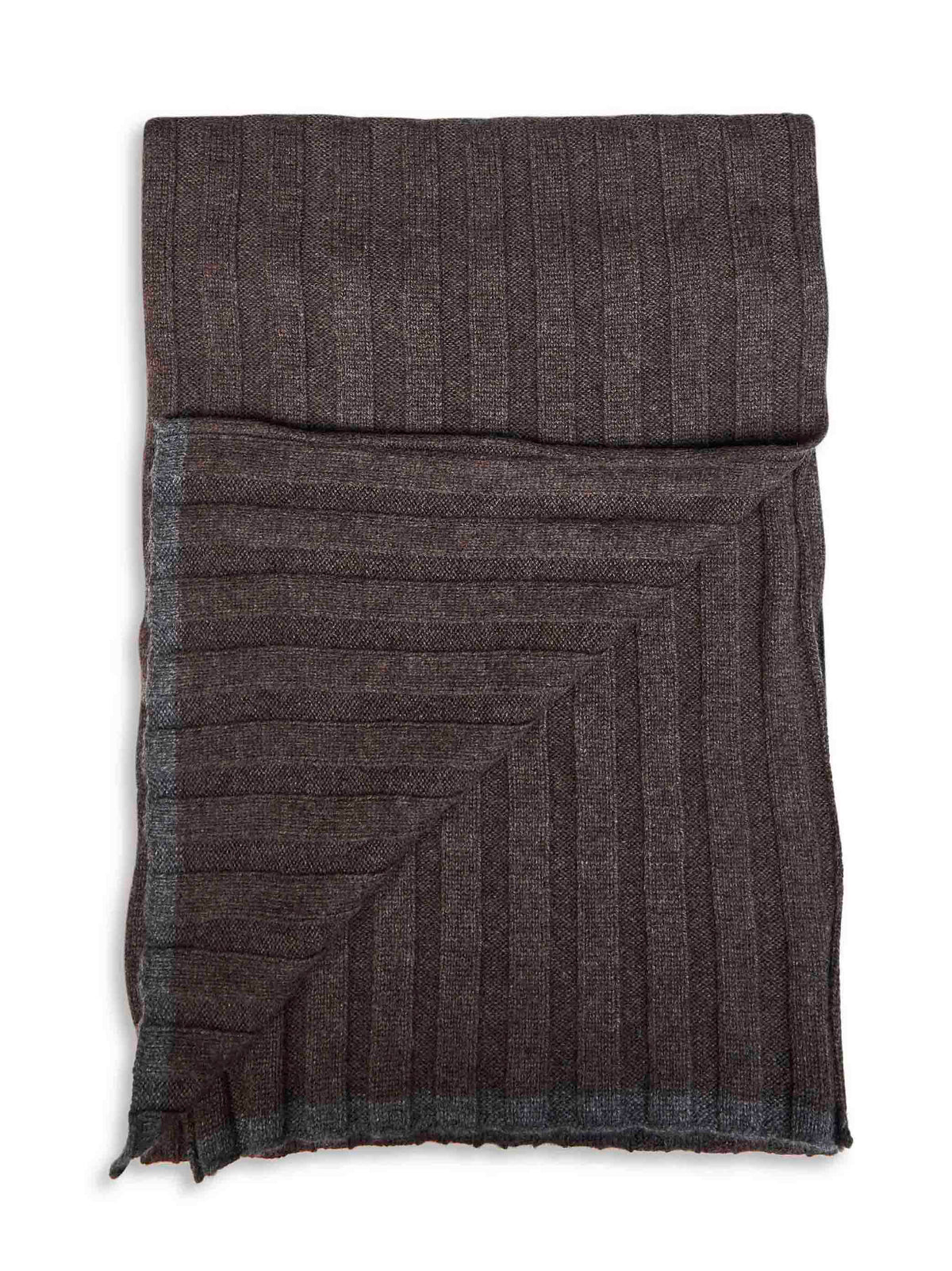 Brunello Cucinelli Men Dark Brown Ribbed Cashmere Knit Scarf BRUNELLO CUCINELLI