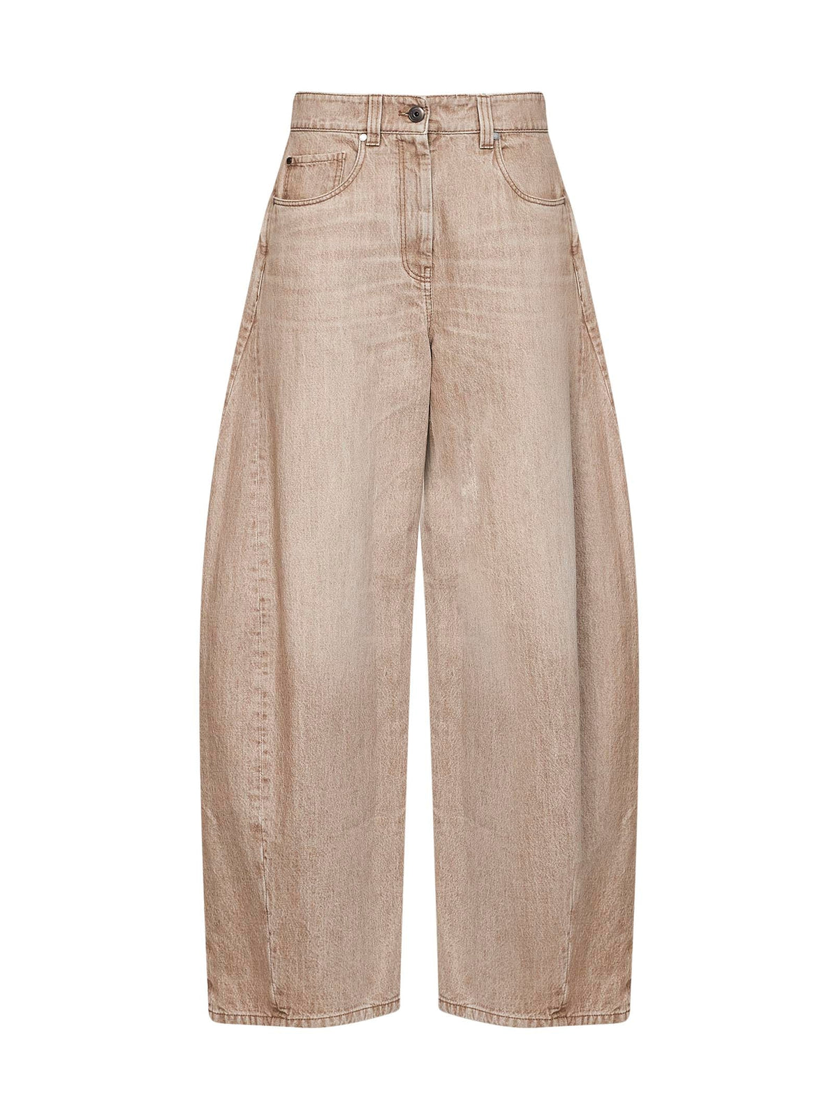 Brunello Cucinelli Women Desert Beige Authentic Denim Wide Jeans With Monili BRUNELLO CUCINELLI