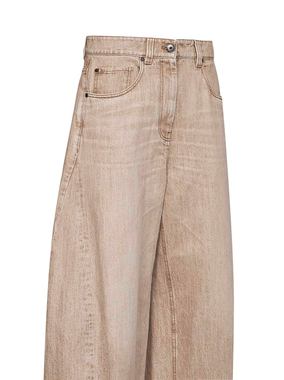 Brunello Cucinelli Women Desert Beige Authentic Denim Wide Jeans With Monili BRUNELLO CUCINELLI