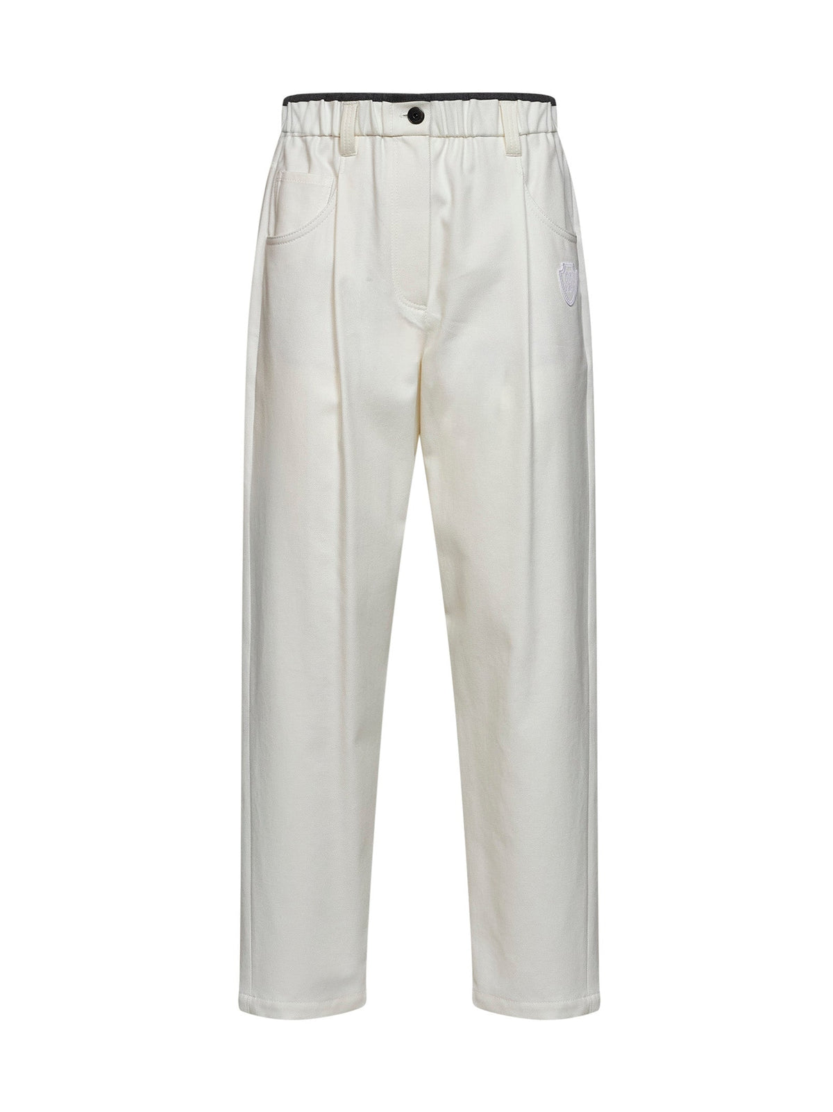 Brunello Cucinelli Women Off-White Stretch Twill Baggy Pull-On Trousers BRUNELLO CUCINELLI