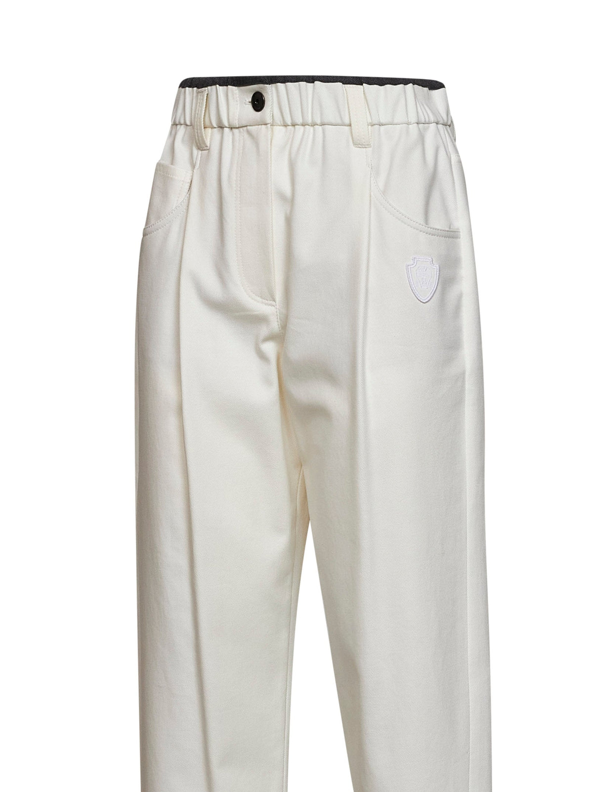Brunello Cucinelli Women Off-White Stretch Twill Baggy Pull-On Trousers BRUNELLO CUCINELLI