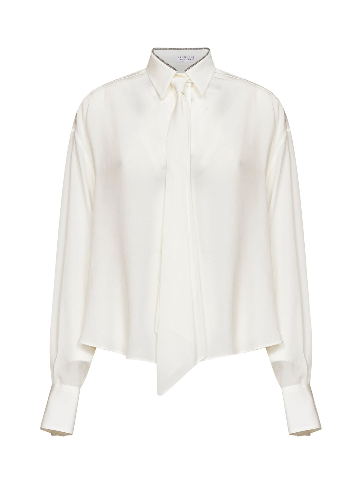 Brunello Cucinelli Women Natural Crêpe De Chine Shirt With Tie And Shiny Collar BRUNELLO CUCINELLI