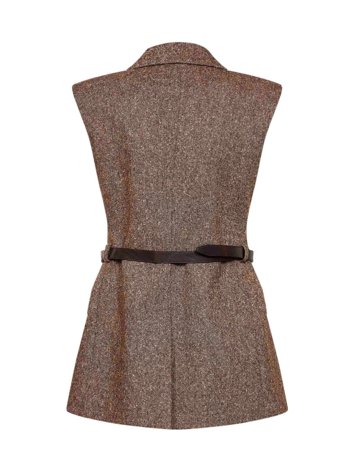 Brunello Cucinelli Women Brown Belted Wool Double-Breasted Waistcoat BRUNELLO CUCINELLI