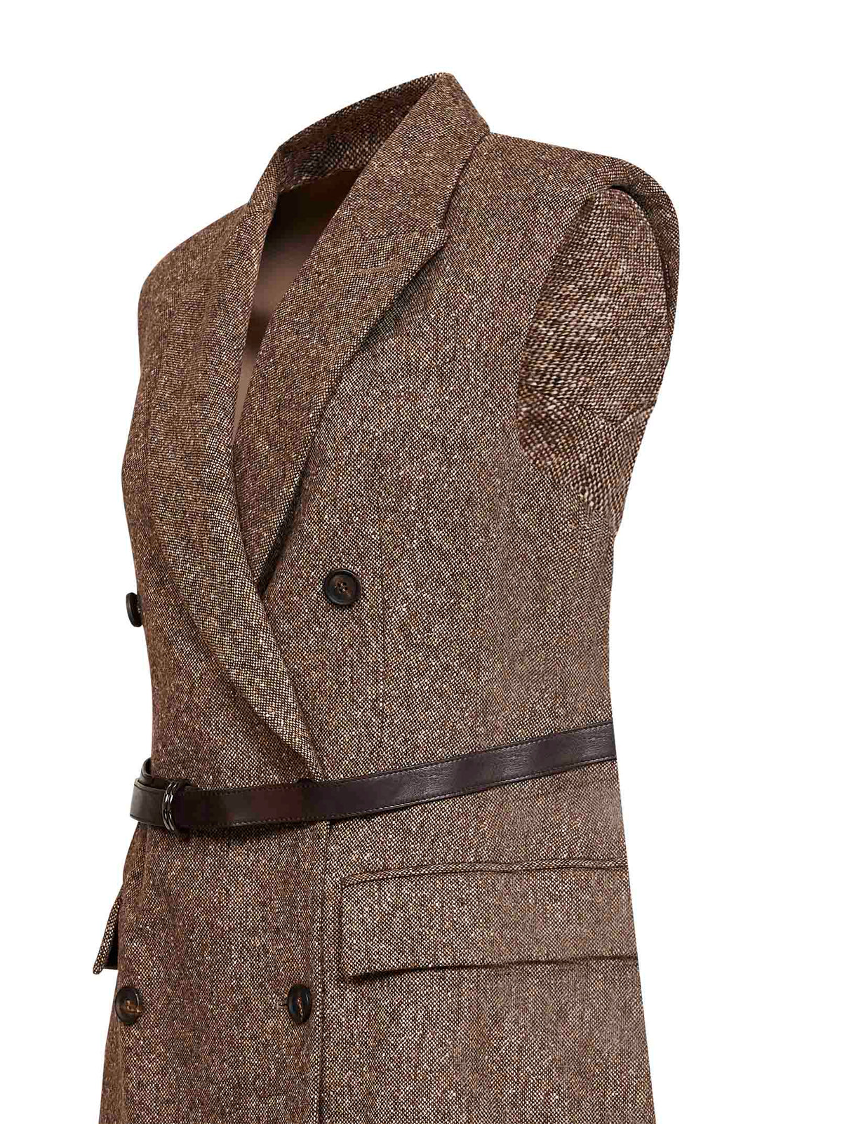Brunello Cucinelli Women Brown Belted Wool Double-Breasted Waistcoat BRUNELLO CUCINELLI