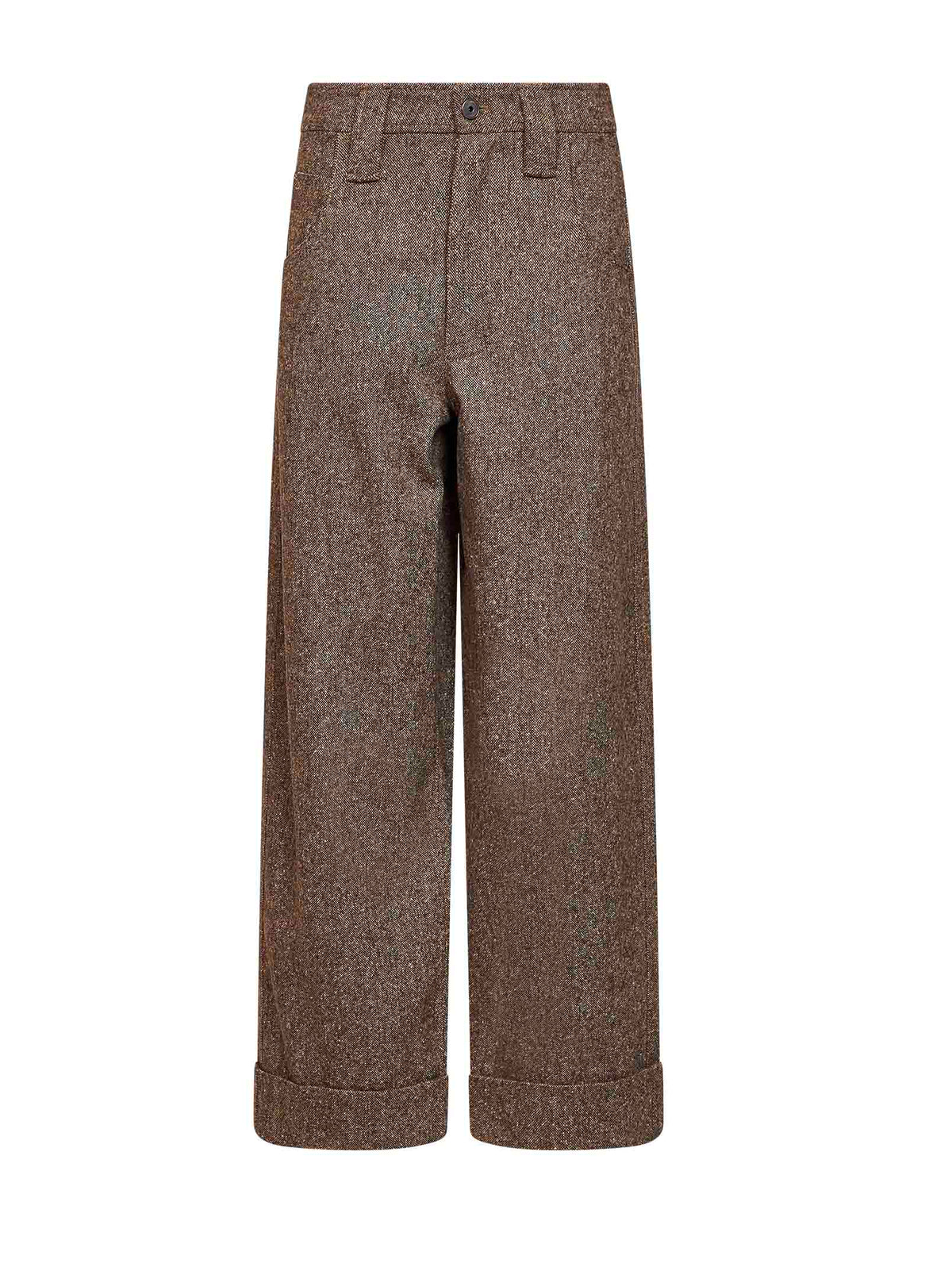 Brunello Cucinelli Women Cappuccino Donegal Baggy Trousers With Monili BRUNELLO CUCINELLI