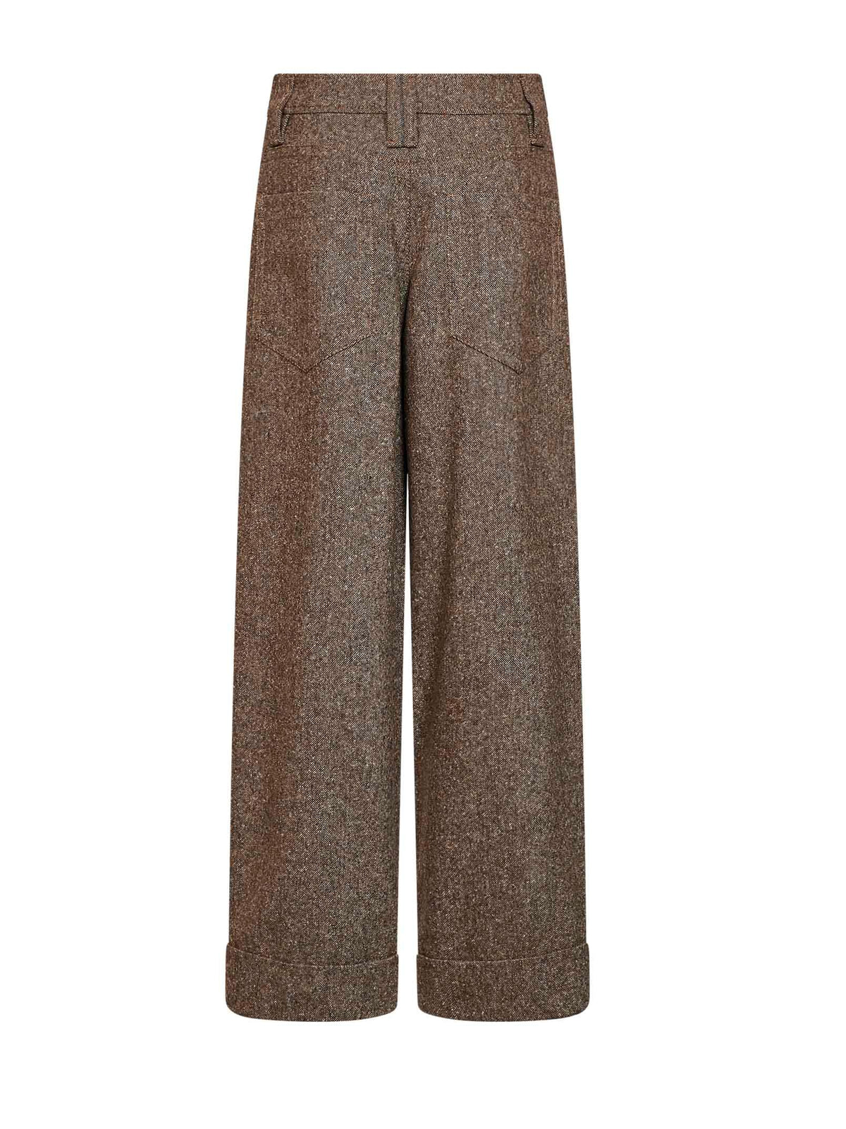 Brunello Cucinelli Women Cappuccino Donegal Baggy Trousers With Monili BRUNELLO CUCINELLI