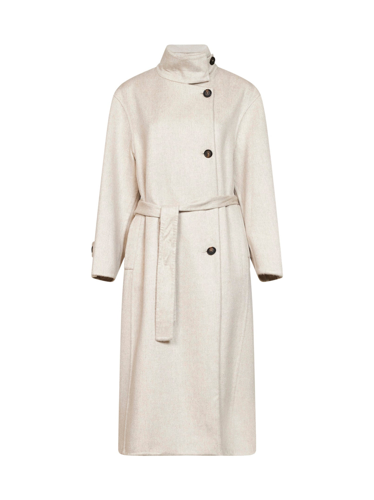 Brunello Cucinelli Women Ivory Double-Breasted Cashmere Coat BRUNELLO CUCINELLI
