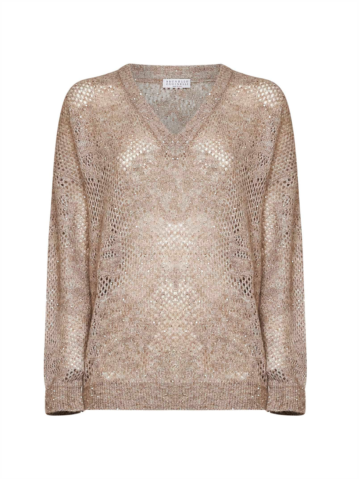Brunello Cucinelli Women Beige Sparkling Mohair Blend Flower Lace Sweater BRUNELLO CUCINELLI