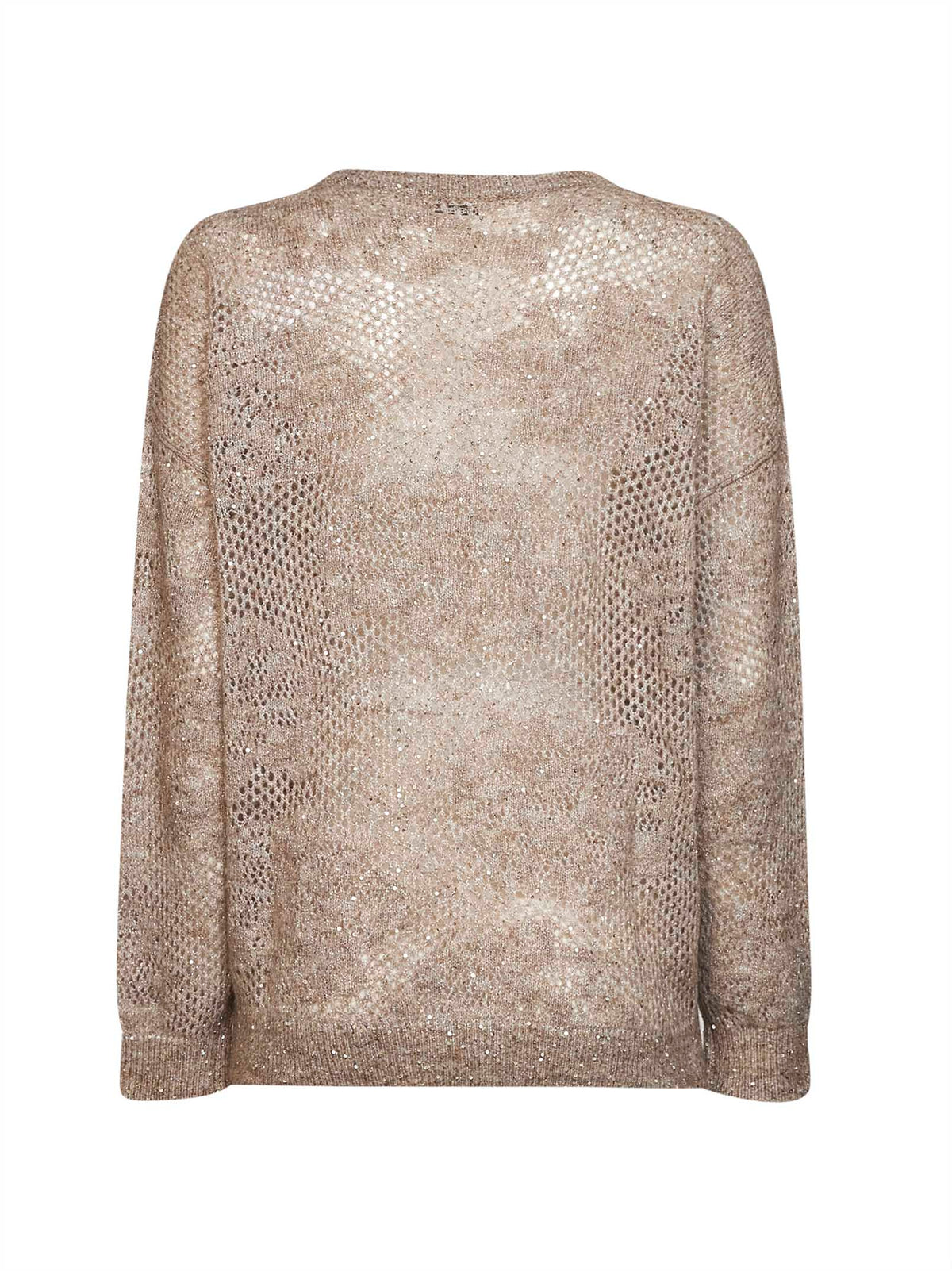 Brunello Cucinelli Women Beige Sparkling Mohair Blend Flower Lace Sweater BRUNELLO CUCINELLI