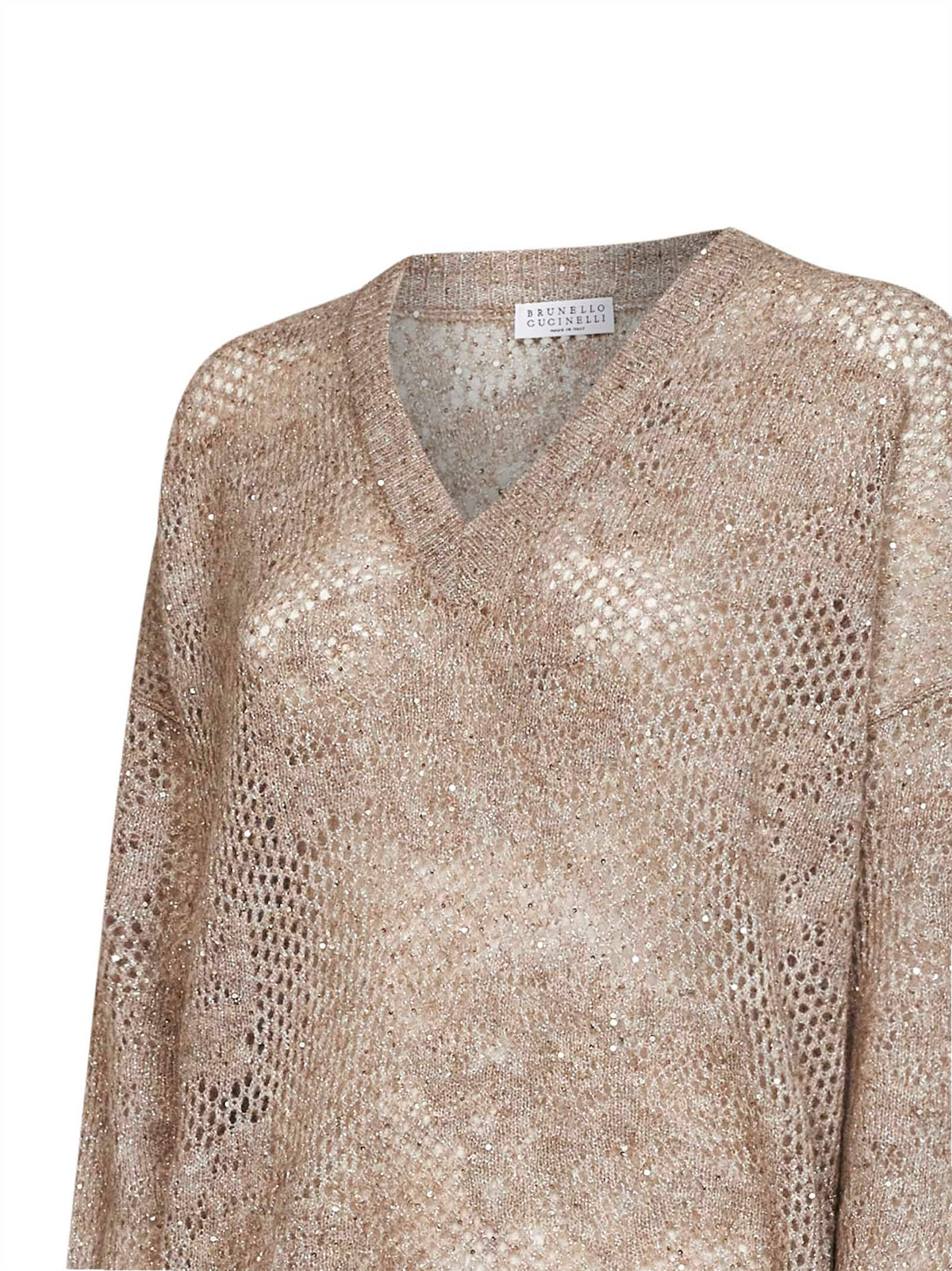 Brunello Cucinelli Women Beige Sparkling Mohair Blend Flower Lace Sweater BRUNELLO CUCINELLI