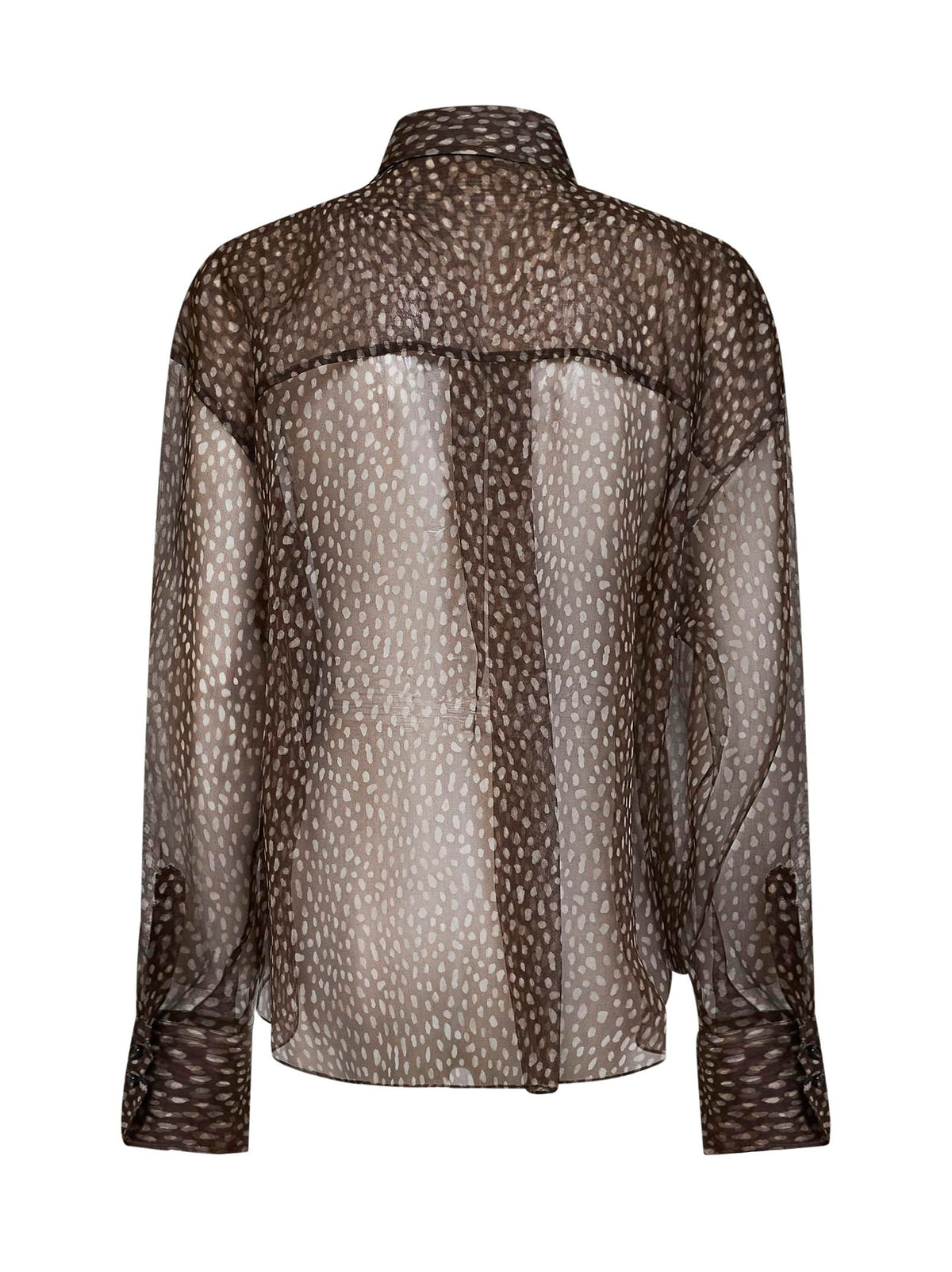 Brunello Cucinelli Women Chocolate Dapple Silk Organza Shirt With Neck Tie BRUNELLO CUCINELLI
