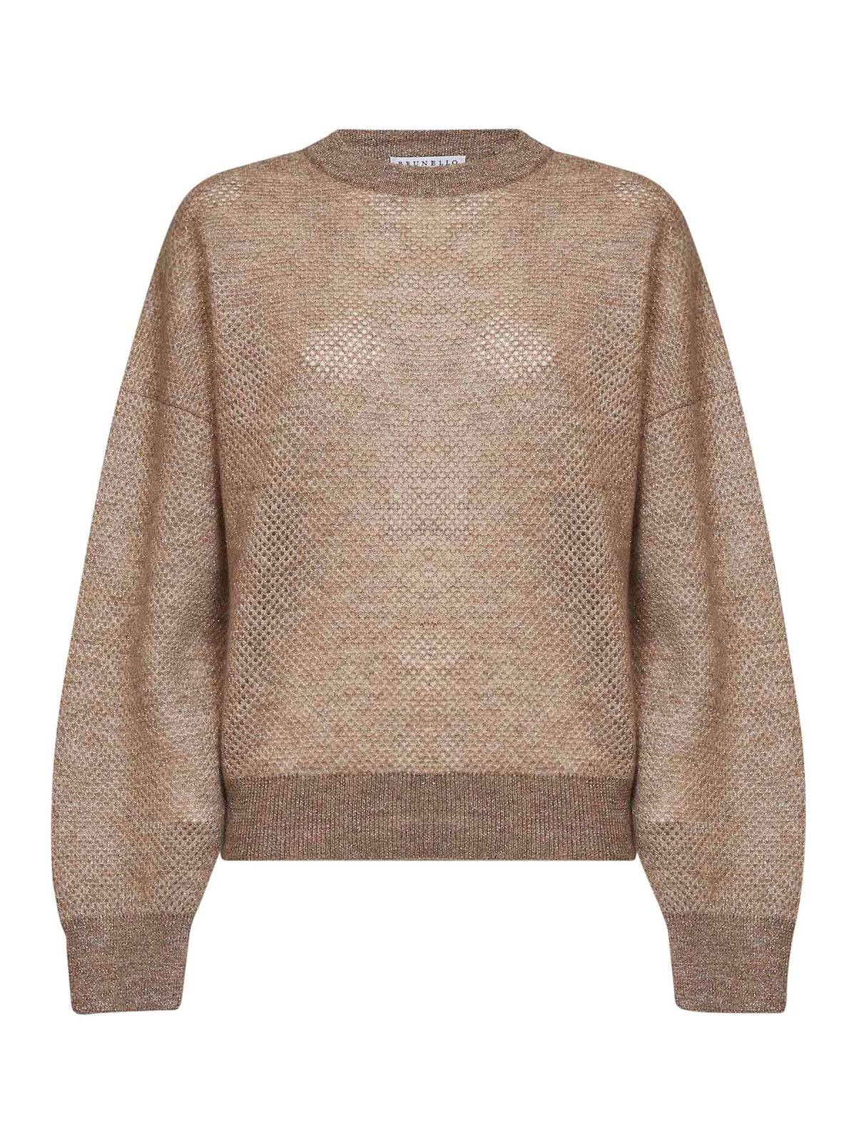 Brunello Cucinelli Women Beige Sparkling Double-Knit Net Sweater BRUNELLO CUCINELLI