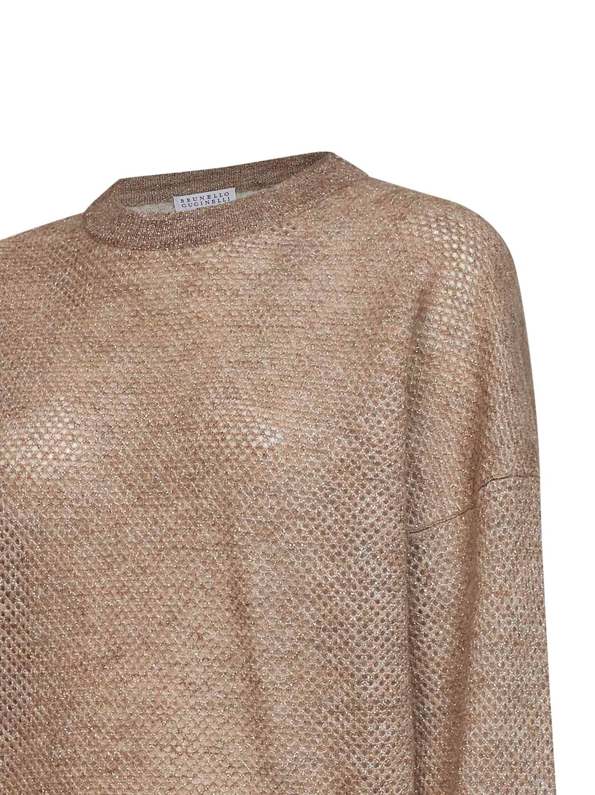 Brunello Cucinelli Women Beige Sparkling Double-Knit Net Sweater BRUNELLO CUCINELLI