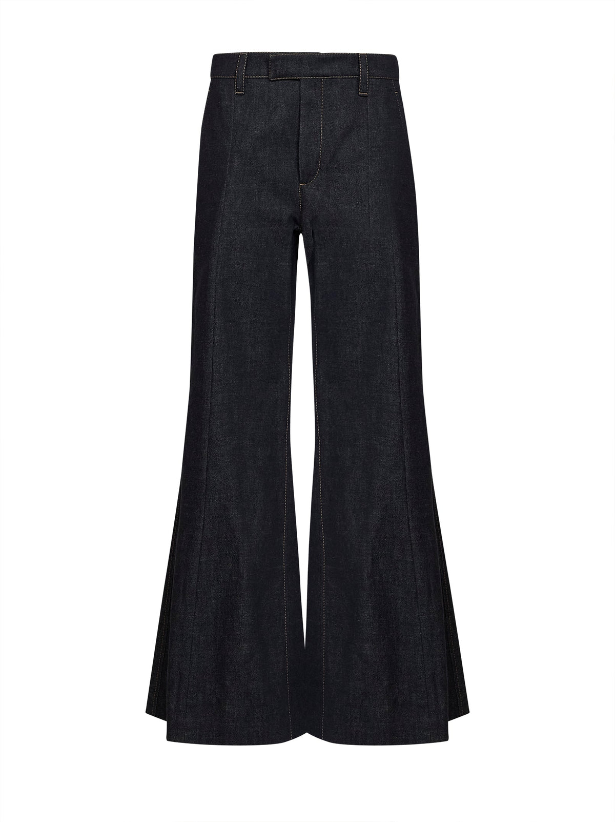 Brunello Cucinelli Women Blue No Fade Denim Flared Trousers With Monili BRUNELLO CUCINELLI