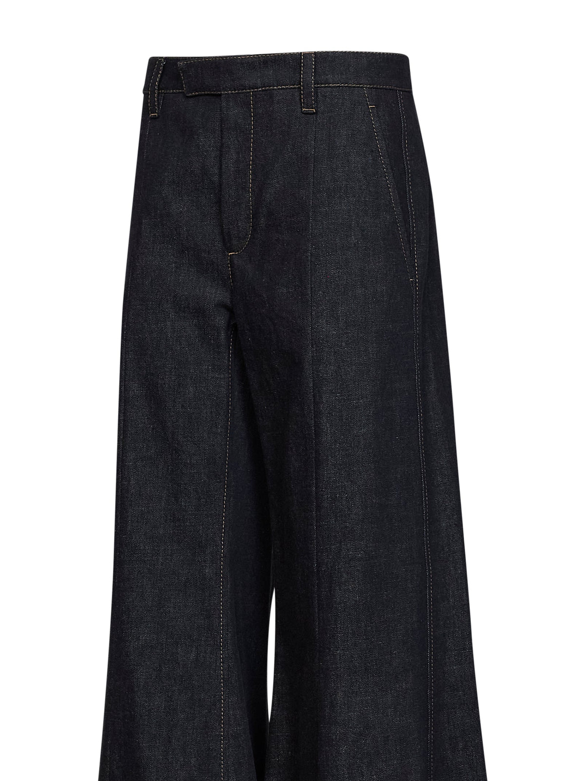 Brunello Cucinelli Women Blue No Fade Denim Flared Trousers With Monili BRUNELLO CUCINELLI