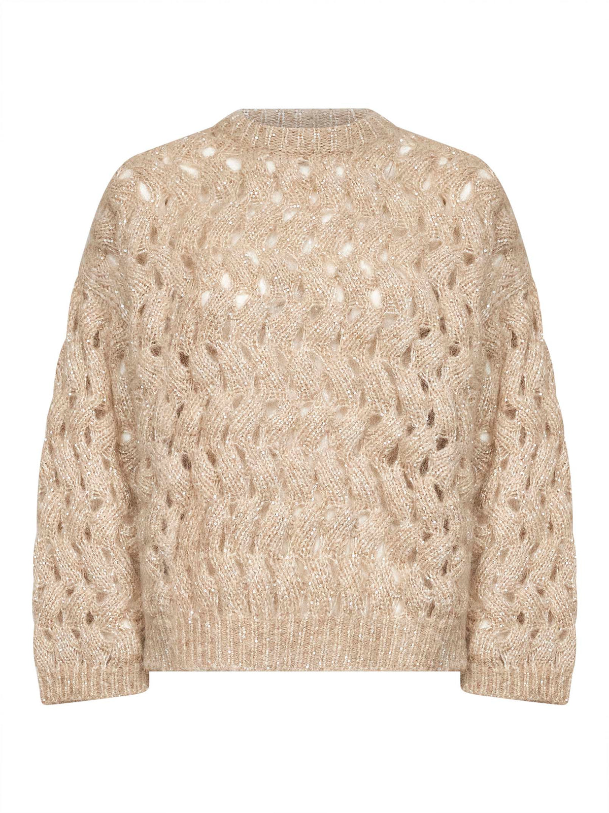Brunello Cucinelli Women Sand Dazzling Zigzag Cables Sweater BRUNELLO CUCINELLI