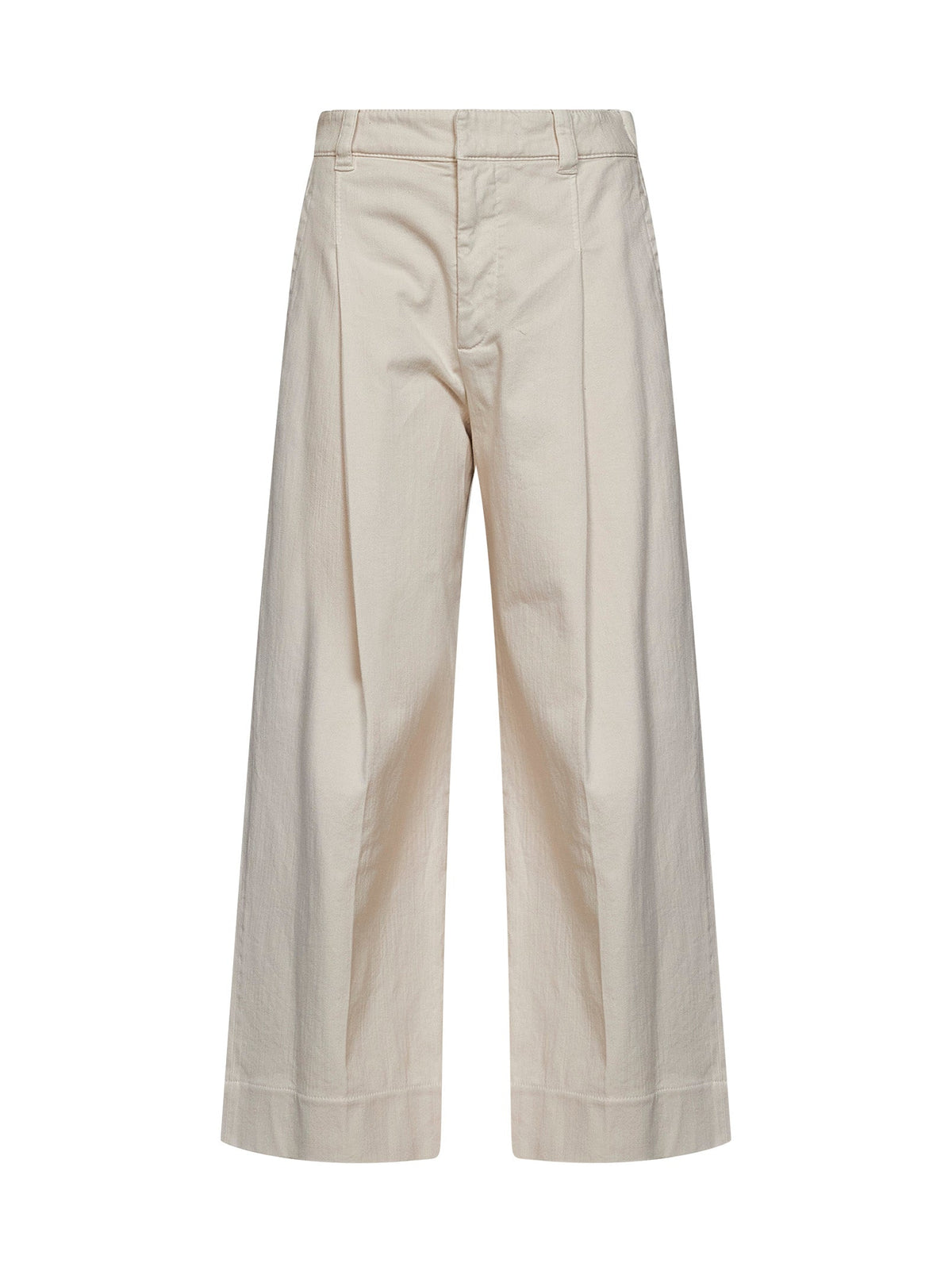Brunello Cucinelli Women Oat Milk Denim-Effect Twill A-Line Pleated Trousers BRUNELLO CUCINELLI