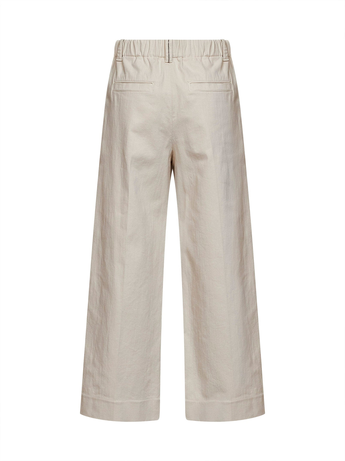 Brunello Cucinelli Women Oat Milk Denim-Effect Twill A-Line Pleated Trousers BRUNELLO CUCINELLI