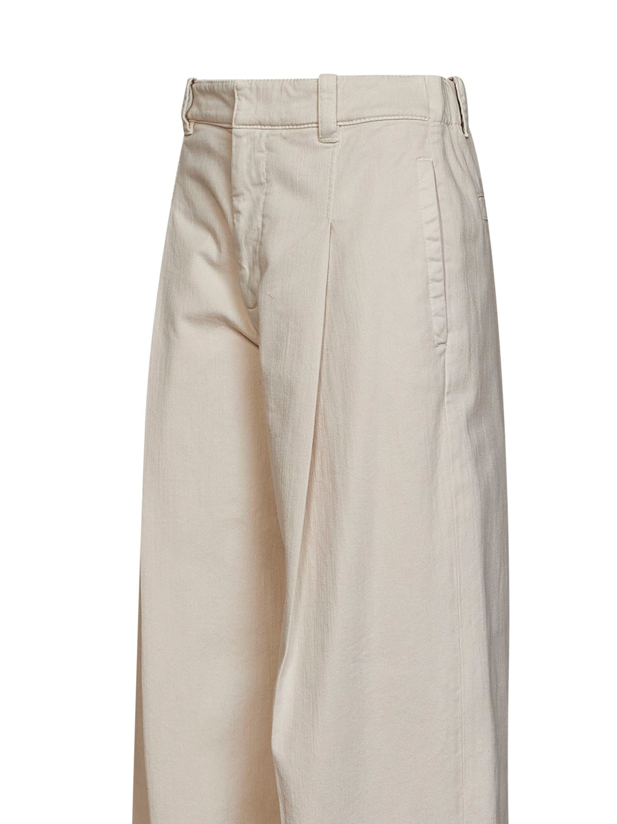 Brunello Cucinelli Women Oat Milk Denim-Effect Twill A-Line Pleated Trousers BRUNELLO CUCINELLI