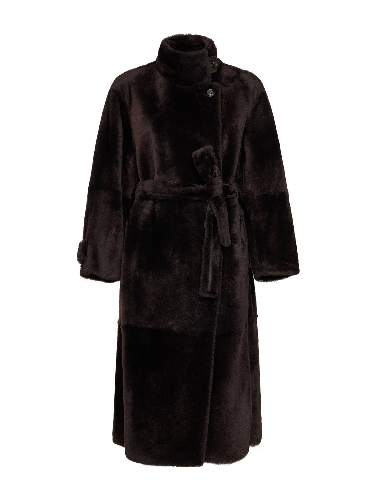 Brunello Cucinelli Women Dark Brown Shearling Belted Coat BRUNELLO CUCINELLI