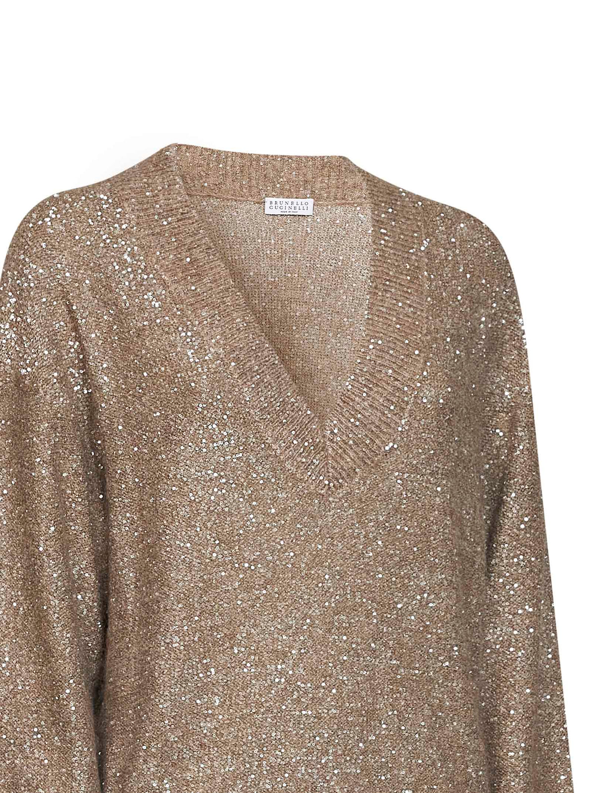 Brunello Cucinelli Women Light Brown Mohair-Blend Dazzling Texture Sweater BRUNELLO CUCINELLI