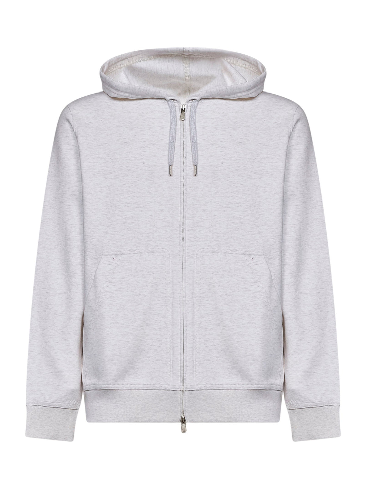 Brunello Cucinelli Men Travertine White Techno Cotton Double Jersey Zip-Up Hoodie BRUNELLO CUCINELLI