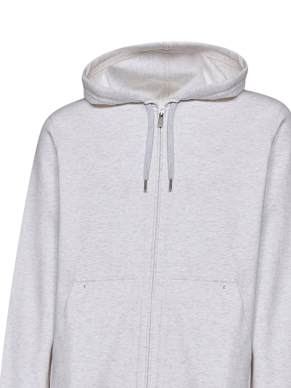 Brunello Cucinelli Men Travertine White Techno Cotton Double Jersey Zip-Up Hoodie BRUNELLO CUCINELLI