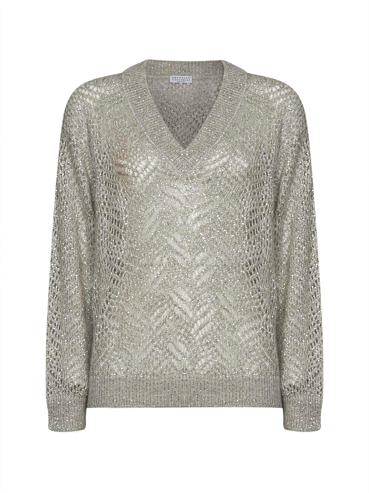 Brunello Cucinelli Women Grey Dazzling Abstract Leaf Sweater BRUNELLO CUCINELLI