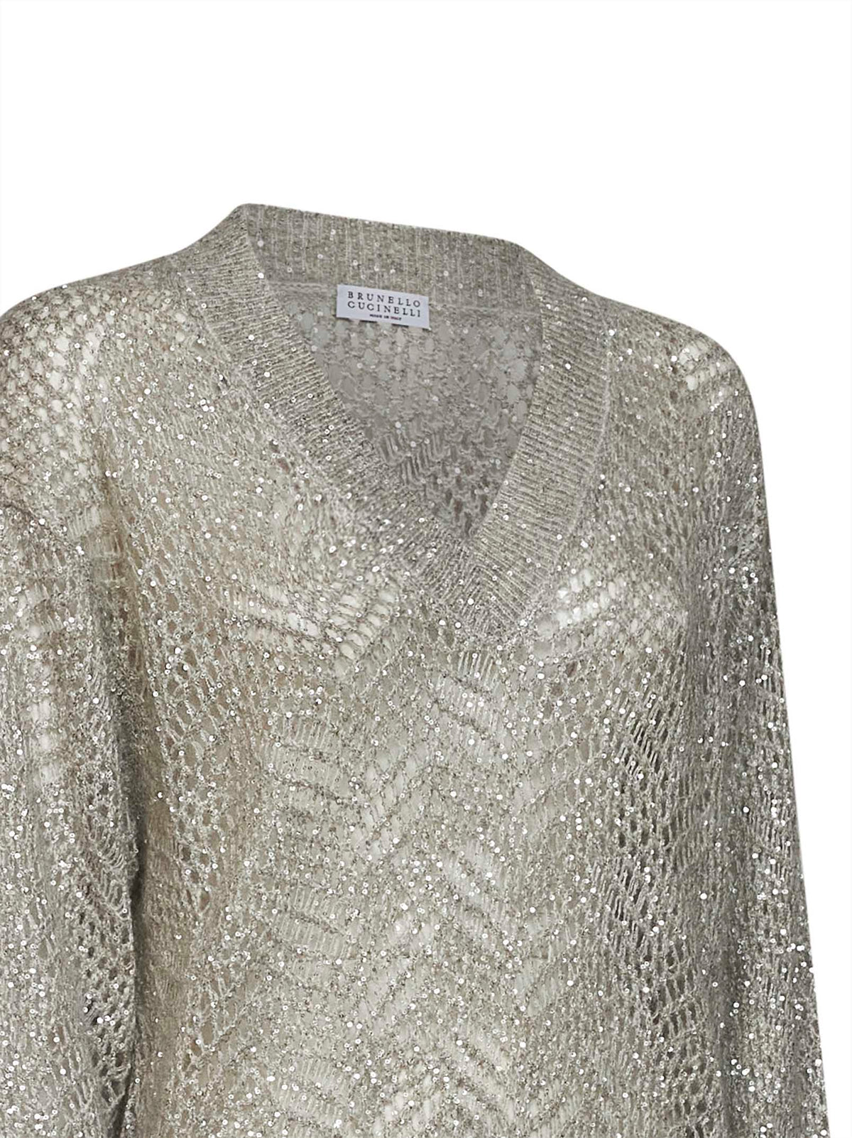 Brunello Cucinelli Women Grey Dazzling Abstract Leaf Sweater BRUNELLO CUCINELLI