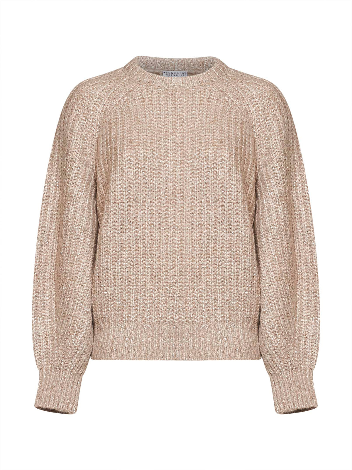 Brunello Cucinelli Women Beige Sequin-Embellished Cashmere-Blend Knit Crewneck Sweater BRUNELLO CUCINELLI