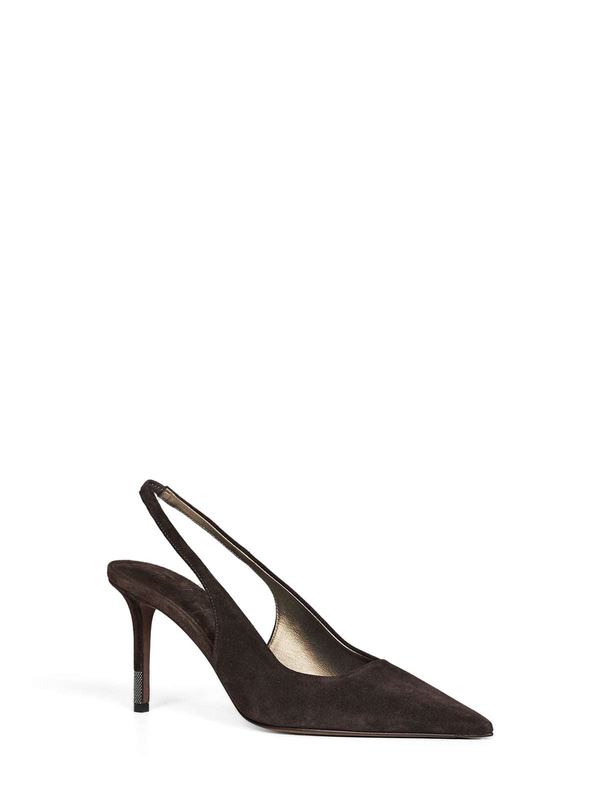 Brunello Cucinelli Women Pepper Brown Suede Slingback Heels With Monili BRUNELLO CUCINELLI