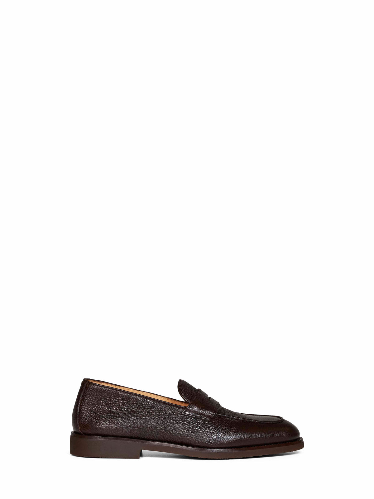 Brunello Cucinelli Men Dark Brown Grained Calf Leather Penny Loafers BRUNELLO CUCINELLI