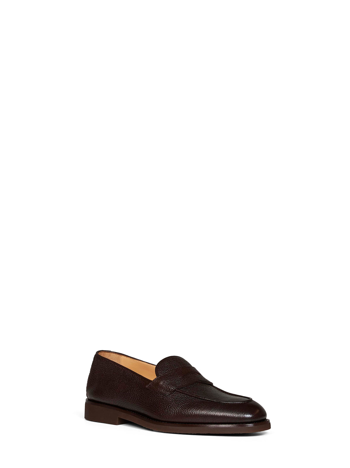 Brunello Cucinelli Men Dark Brown Grained Calf Leather Penny Loafers BRUNELLO CUCINELLI