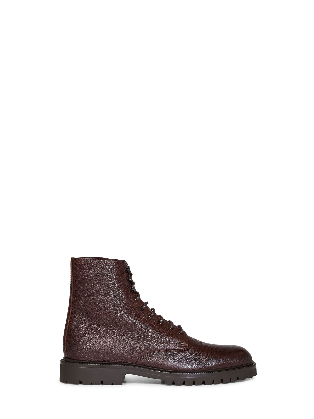 Brunello Cucinelli Men Chestnut Grained Calf Leather Ankle Boots BRUNELLO CUCINELLI