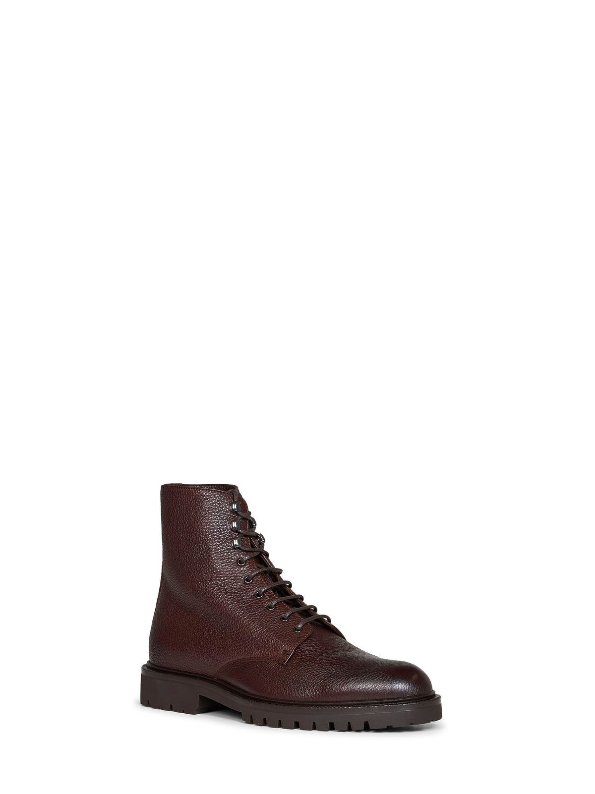 Brunello Cucinelli Men Chestnut Grained Calf Leather Ankle Boots BRUNELLO CUCINELLI