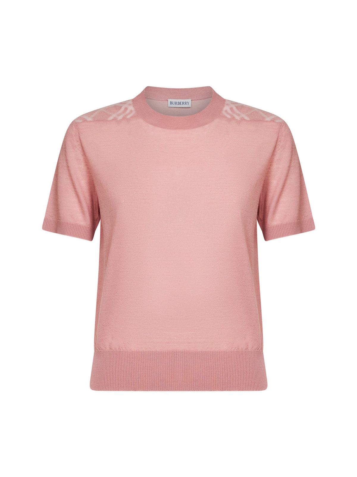 Burberry Women Begonia Pink Wool And Silk Knit Sweater With Check Panels BURBERRY