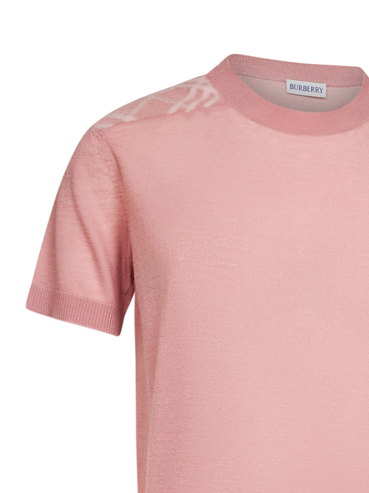 Burberry Women Begonia Pink Wool And Silk Knit Sweater With Check Panels BURBERRY
