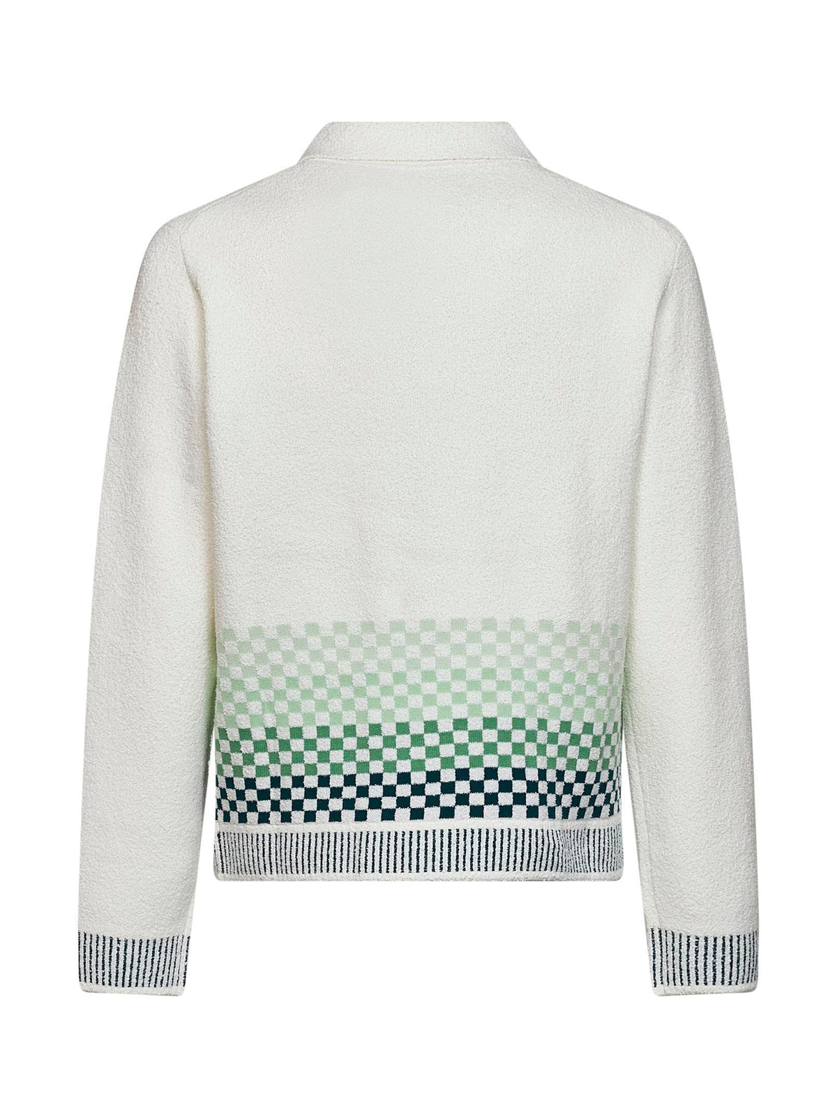 Casablanca Men White Bouclé Knit Check Long-Sleeved Polo Shirt CASABLANCA